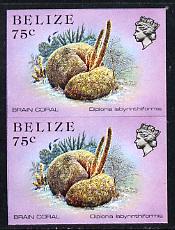 Belize 1984-88 Brain Coral 75c def in unmounted mint imperf pair (SG 777)