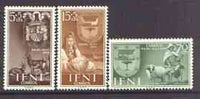 Ifni 1956 Colonial Stamp Day (Arms, Sheep & Drummer) set of 3 unmounted mint, SG 130-32