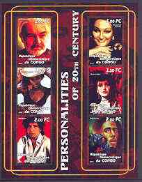 Congo 2001 Personalities of the 20th Century perf sheetlet #17 containing 6 values (Sean Connery, Monserrat Caballe, Naomi Campbell, Maria Callas, Bob Dylan & Bob Marley) unmounted mint