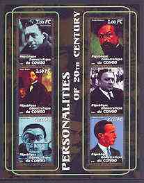 Congo 2001 Personalities of the 20th Century perf sheetlet #18 containing 6 values (Albert Camus, Debussy, Degas, Fellini, Dali & Marcel Duchamp) unmounted mint