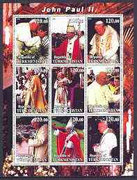 Turkmenistan 2001 Pope John Paul II perf sheetlet containing 9 values unmounted mint