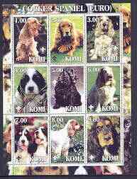 Komi Republic 2001 Dogs (Cocker Spaniel) perf sheetlet containing complete set of 9 values, each with Scout logo unmounted mint