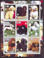 Adigey Republic 2001 Dogs (Poodle) perf sheetlet containing complete set of 9 values, each with Scout logo unmounted mint