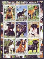 Evenkia Republic 2001 Dogs (Staffordshire Bull Terrier) perf sheetlet containing complete set of 9 values, each with Scout logo unmounted mint