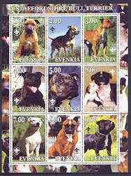 Evenkia Republic 2001 Dogs (Staffordshire Bull Terrier) perf sheetlet containing complete set of 9 values, each with Scout logo unmounted mint