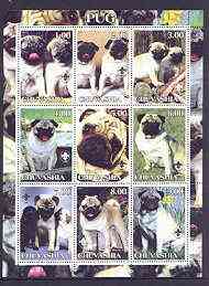 Chuvashia Republic 2001 Dogs (Pug) perf sheetlet containing complete set of 9 values, each with Scout logo unmounted mint