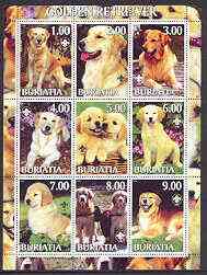 Buriatia Republic 2001 Dogs (Golden Retriever) perf sheetlet containing complete set of 9 values, each with Scout logo unmounted mint