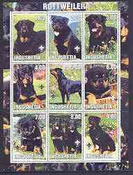 Ingushetia Republic 2001 Dogs (Rottweiler) perf sheetlet containing complete set of 9 values, each with Scout logo unmounted mint