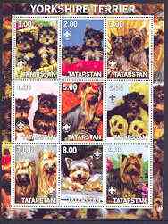 Tatarstan Republic 2001 Dogs (Yorkshire Terrier) perf sheetlet containing complete set of 9 values, each with Scout logo unmounted mint