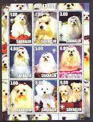 Sakhalin Isle 2001 Dogs (Maltese) perf sheetlet containing complete set of 9 values, each with Scout logo unmounted mint