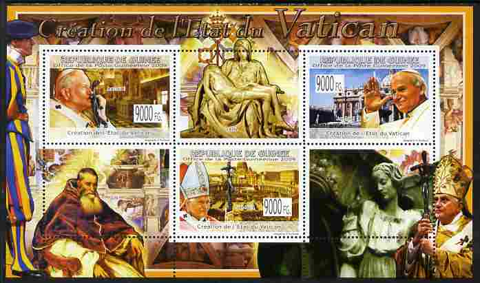 Guinea - Conakry 2009 Creation of the Vatican State perf sheetlet containing 3 values unmounted mint