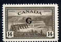 Canada 1950-52 Official St Maurice River Power Station 14c opt'd 'G' unmounted mint, SG O186