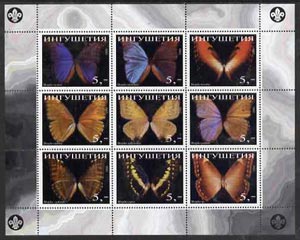 Ingushetia Republic 1998 Butterflies perf sheetlet (with Scout Logo) containing set of 9 values complete unmounted mint