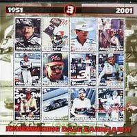 Mordovia Republic 2001 Remembering Dale Earnhardt perf sheetlet containing set of 12 values complete unmounted mint