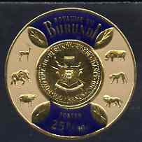 Burundi 1965 Gold Coinage 25f + 50c showing 100f coin unmounted mint, SG 165