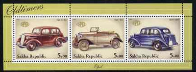 Sakha (Yakutia) Republic 2001 Oldtimers #3 (Opel Cars) perf sheetlet containing set of 3 values complete unmounted mint