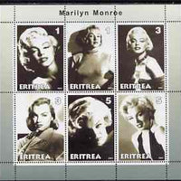 Eritrea 2001 Marilyn Monroe perf sheetlet #1 containing 6 values unmounted mint