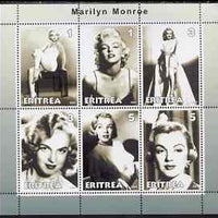 Eritrea 2001 Marilyn Monroe perf sheetlet #2 containing 6 values unmounted mint