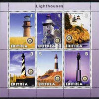 Eritrea 2001 Lighthouses perf sheetlet #1 containing 6 values (each with Rotary logo) unmounted mint