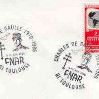 Postmark - France 1985 unaddressed cover for FNAR (Charles de Gaulle) with illustrated cancel showing De Gaulle & Concorde