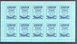 Exhibition souvenir sheet for 1960 London International Stamp Exhibition containing 10 perf labels in blue unmounted mint