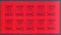 Exhibition souvenir sheet for 1960 London International Stamp Exhibition containing 10 perf labels in red, unmounted mint