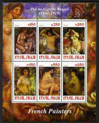 Malawi 2010 Art - French Painters - Renoir perf sheetlet containing 6 values unmounted mint