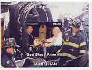 Tadjikistan 2001 'God Bless America' (Pope & Fire Fighters) perf souvenir sheet unmounted mint