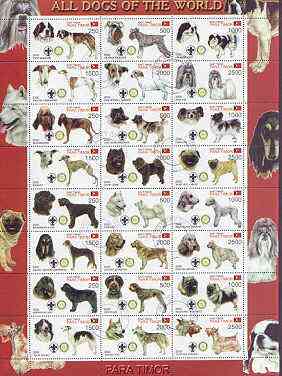 Timor (East) 2000 Dogs #04 perf sheetlet containing 24 values each with Scouts & Rotary Logos fine cto used