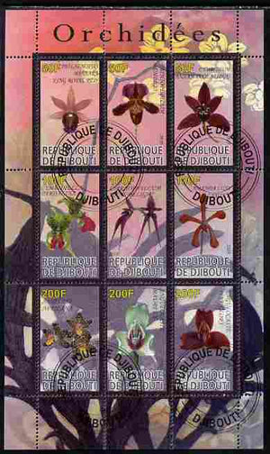 Djibouti 2010 Orchids perf sheetlet containing 9 values fine cto used