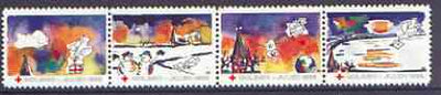 Cinderella - Denmark (Holbaek) 1988 Christmas Red Cross se-tenant strip of 4 perf labels produced by Holbaek Red Cross