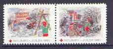 Cinderella - Denmark (Holbaek) 1991 Christmas Red Cross se-tenant set of 2 perf labels produced by Holbaek Red Cross