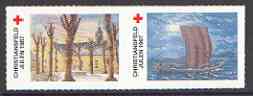 Cinderella - Denmark (Christiansfeld) 1987 Christmas Red Cross se-tenant set of 2 rouletted labels produced by Christiansfeld Red Cross