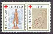 Cinderella - Denmark (Thisted Thy) 1985 Christmas Red Cross se-tenant set of 2 perf labels produced by Thisted Thy Red Cross