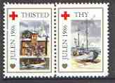 Cinderella - Denmark (Thisted Thy) 1986 Christmas Red Cross se-tenant set of 2 perf labels produced by Thisted Thy Red Cross