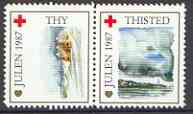 Cinderella - Denmark (Thisted Thy) 1987 Christmas Red Cross se-tenant set of 2 perf labels produced by Thisted Thy Red Cross