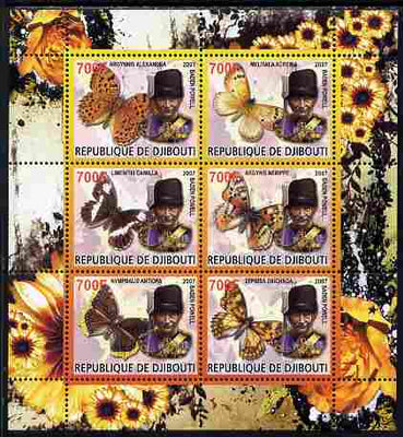 Djibouti 2007 Butterflies Baden Powell perf sheetlet containing 6 values unmounted mint. Note this item is privately produced and is offered purely on its thematic appeal