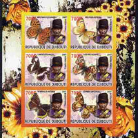 Djibouti 2007 Butterflies Baden Powell imperf sheetlet containing 6 values unmounted mint. Note this item is privately produced and is offered purely on its thematic appeal