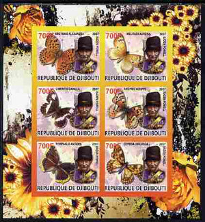 Djibouti 2007 Butterflies Baden Powell imperf sheetlet containing 6 values unmounted mint. Note this item is privately produced and is offered purely on its thematic appeal