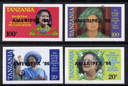 Tanzania 1986 Queen Mother imperf proof set of 4 each with 'AMERIPEX 86' opt in black (unissued) unmounted mint*