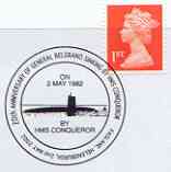 Postmark - Great Britain 2002 cover commemorating 20th Anniversary of Sinking of General Belgrano illustrated with HMS Conqueror (Submarine)