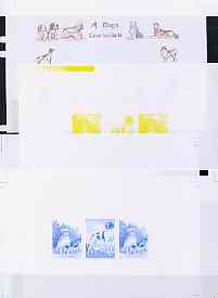 North Korea 1994 Chinese New Year - Year of the Dog sheetlet #5 containing 1wn and 2 x 50ch values, the set of 5 imperf progressive proofs comprising the 5 individual colours (magenta, yellow, blue, black & gold) unmounted mint as SG N3362 & 3363