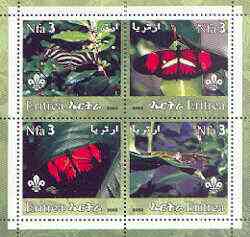 Eritrea 2002 Butterfliess #01 perf sheetlet containing set of 4 values with Scout Logo unmounted mint