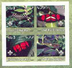 Eritrea 2002 Butterfliess #01 imperf sheetlet containing set of 4 values with Scout Logo unmounted mint