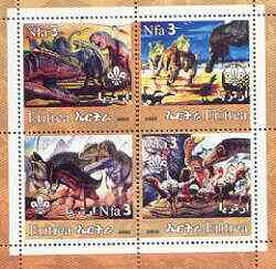 Eritrea 2002 Dinosaurs #01 perf sheetlet containing set of 4 values with Scout Logo unmounted mint