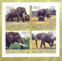 Eritrea 2002 Elephants #01 imperf sheetlet containing set of 4 values with Scout Logo unmounted mint