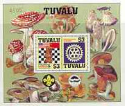 Tuvalu 1986 Events perf m/sheet showing Chess, Rotary, Scout Anniversary with decoative border (Fungi) and numbered, unmounted mint as SG MS 376