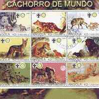 Angola 2000 Wolves perf sheetlet containing set of 9 values each with Rotary & Scouts Logos, fine cto used