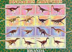 Rwanda 2001 Dinosaurs perf sheetlet #6 (Dinosaures Carnivores) containing set of 16 x 100f values unmounted mint