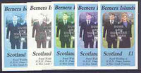 Bernera 1986 Royal Wedding imperf souvenir sheet (£1 value) opt'd Duke & Duchess of York in silver, the set of 5 progressive proofs, comprising single colour, 2-colour, two x 3-colour combinations plus completed design each with o……Details Below